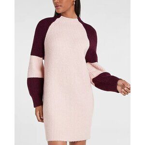 Express Colorblock Mock Neck Shift Sweater Dress XS